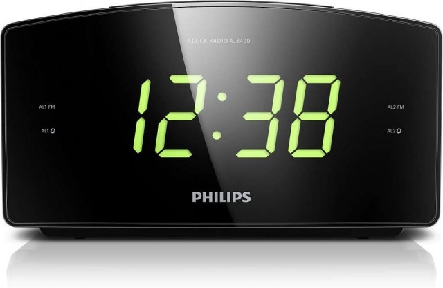 Philips AJ3400 - Radio Reloj Despertador con Gran Pantalla LED (Radio FM, Alarma Dual y repetición) Negro