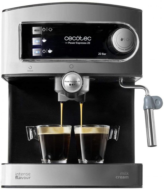 Cecotec Power Espresso 20 - Cafetera, Acero inoxidable, Depósito de 1,5 L, 850 W, Acero / Negro [Clase de eficiencia energética A]