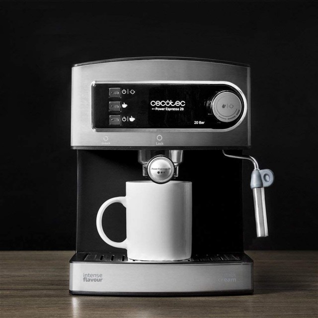 Cecotec Power Espresso 20 - Cafetera, Acero inoxidable, Depósito de 1,5 L, 850 W, Acero / Negro [Clase de eficiencia energética A]