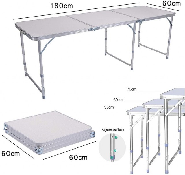 Sunflo Mesa Plegable portátil de 6 pies de Altura Ajustable Mesa de Camping portátil Interior y Exterior Picnic Comedor Barbacoa con asa para comprar a precio de saldo