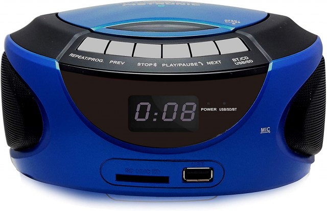 Metronic 477129 - Radio CD portátil con Bluetooth y puerto USB/SD/MMC: reproduce MP3, 2x1W, azul