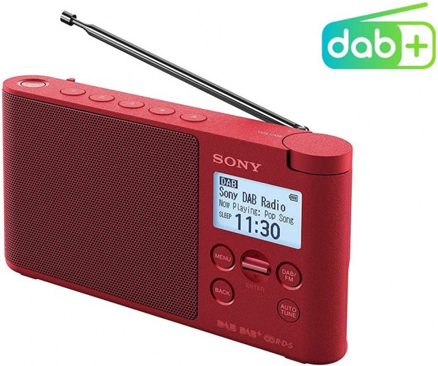 Sony XDRS41DR.EU8 - Radio portátil Digital (Dab/Dab+/FM, Altavoz, 5 presintonías Digitales y 5 analógicas, Pantalla LCD, Temporizador, Adaptador CA) Rojo