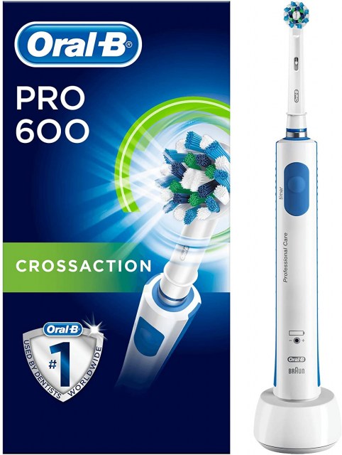 Oral-B PRO 600 CrossAction, Cepillo de dientes eléctrico recargable con tecnología Braun, edición azul