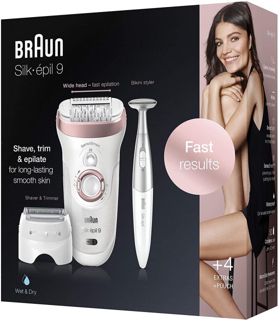 Braun Silk-épil 9 9-890 Depiladora Eléctrica Mujer para Una Depilación Duradera, Incluye Capuchón de Masaje de Alta Frecuencia para Una Depilación Extra Suave, Blanco/Oro Rosa