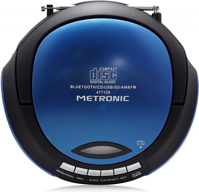 Metronic 477129 - Radio CD portátil con Bluetooth y puerto USB/SD/MMC: reproduce MP3, 2x1W, azul