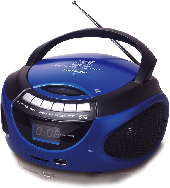 Metronic 477129 - Radio CD portátil con Bluetooth y puerto USB/SD/MMC: reproduce MP3, 2x1W, azul